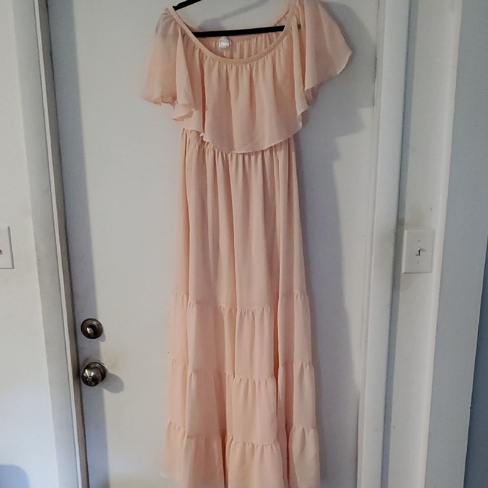 VENUS Pink Off-Shoulder Flutter Sleeve Maxi Dress